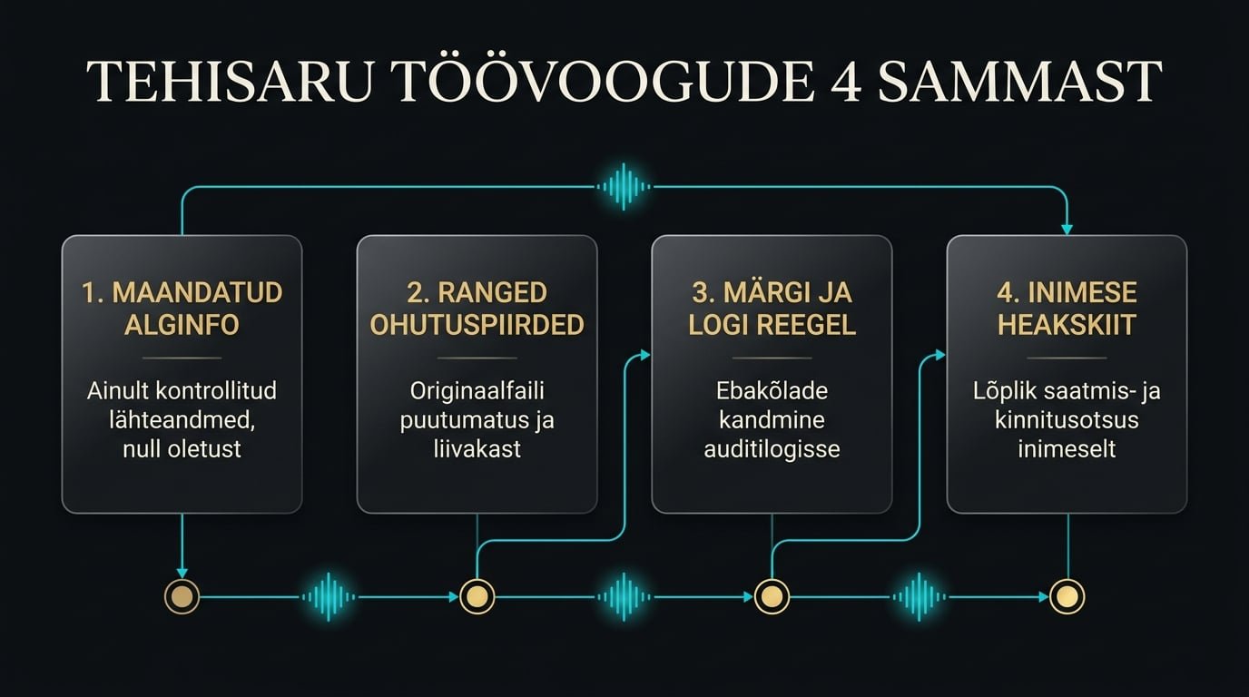 Tehisaru töövoogude 4 sammast infograafik