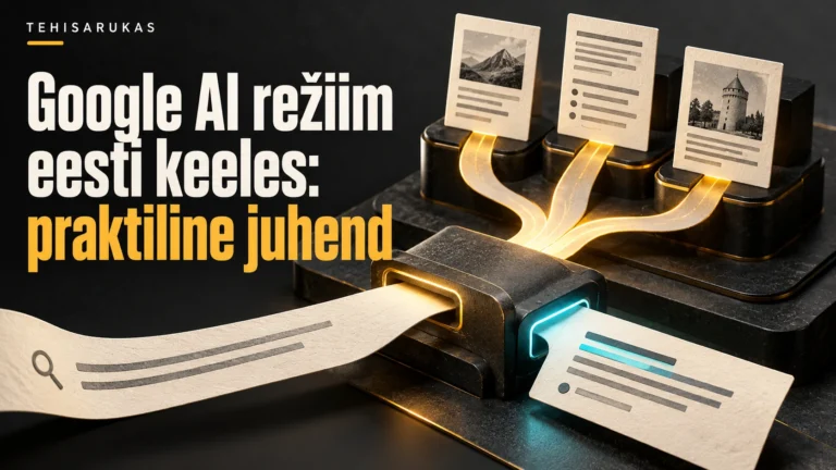 Google AI režiimi otsing, allikakaardid ja vastus Tehisaruka juhtpildil